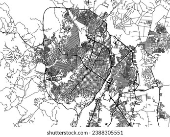 Mapa vectorial de Cucuta en Colombia con caminos negros aislados en un fondo blanco.