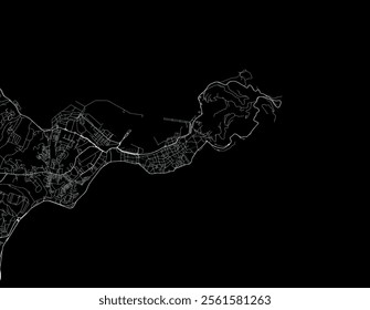 Vector city map of Cueta in Spain with white roads isolated on a black background.