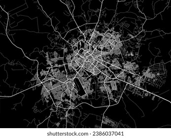 Vector city map of Cuiaba in Brazil with white roads isolated on a black background.