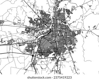 Mapa vectorial de Culiacán en México con caminos negros aislados en un fondo blanco.
