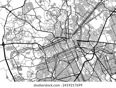 Vector city map of Curitiba in Brazil with black roads isolated on a white background.