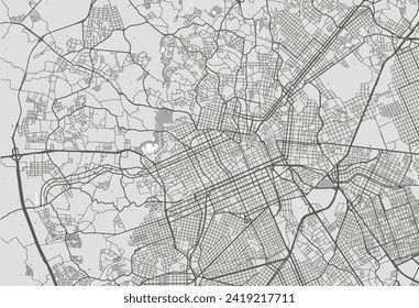 Vector city map of Curitiba in Brazil with black roads isolated on a grey background.