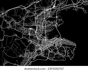 Vector city map of Dalian in People's Republic of China (PRC) with white roads isolated on a black background.