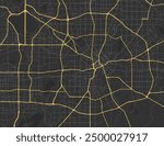 Vector city map of Dallas Texas in the United States of America with yellow roads isolated on a brown background