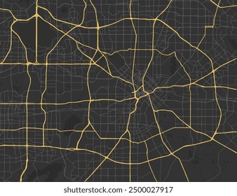 Vector city map of Dallas Texas in the United States of America with yellow roads isolated on a brown background