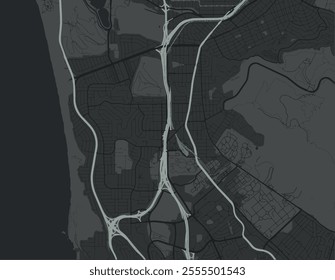 Vector city map of Daly City California in the United States of America with white roads isolated on a grey background