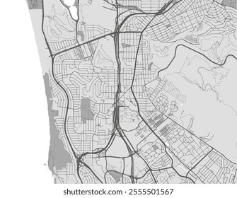 Vector city map of Daly City California in the United States of America with black roads isolated on a grey background.