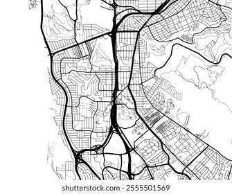 Vector city map of Daly City California in the United States of America with black roads isolated on a white background.