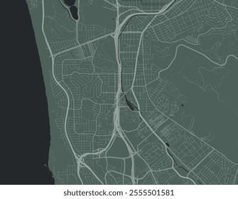 Vector city map of Daly City California in the United States of America with white roads isolated on a green background.