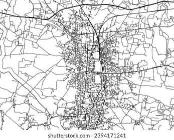 Vector city map of Darbhanga in the Republic of India with black roads isolated on a white background.
