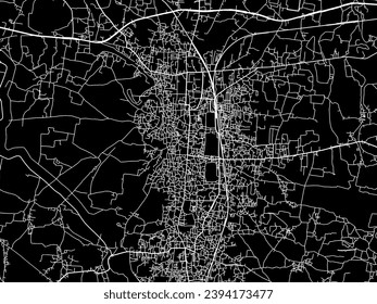 Mapa de la ciudad vector de Darbhanga en la República de India con caminos blancos aislados en un fondo negro.