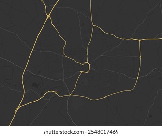 Mapa da cidade vetorial de Darlington no Reino Unido com estradas amarelas isoladas sobre um fundo marrom.