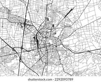 Vector city map of Darmstadt in the Germany with black roads isolated on a white background.