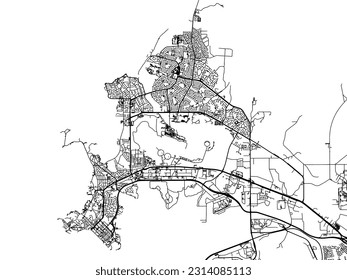 Vector city map of Darwin in Australia with black roads isolated on a white background.