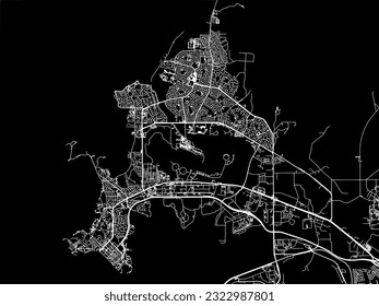 Vector city map of Darwin in Australia with white roads isolated on a black background.