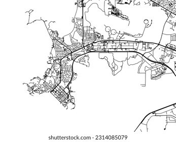 Vector city map of Darwin center in Australia with black roads isolated on a white background.