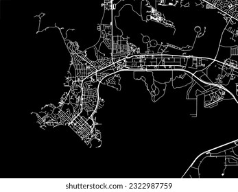 Vector city map of Darwin center in Australia with white roads isolated on a black background.