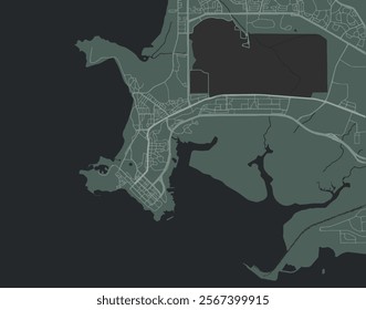 Vector city map of Darwin center in Australia with white roads isolated on a green background.