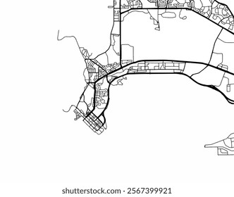 Vector city map of Darwin center in Australia with black roads isolated on a white background.