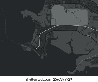 Vector city map of Darwin center in Australia with white roads isolated on a grey background.