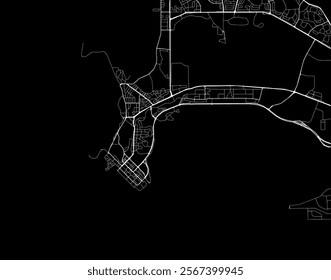 Vector city map of Darwin center in Australia with white roads isolated on a black background.