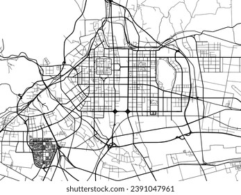 Mapa de la ciudad vectorial de Datong en la República Popular China (RPC) con carreteras negras aisladas en un fondo blanco.