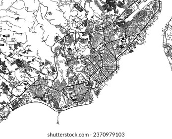 Vector city map of Davao in the Philippines with black roads isolated on a white background.