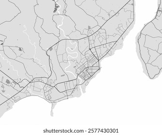Vector city map of Davao in the Philippines with black roads isolated on a grey background.