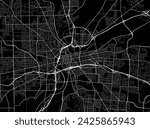 Vector city map of Dayton Ohio in the United States of America with white roads isolated on a black background.