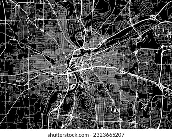 Stadtplan von Dayton Ohio in den Vereinigten Staaten von Amerika mit weißen Straßen einzeln auf schwarzem Hintergrund.