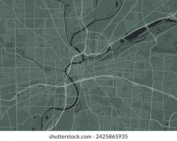 Vector Stadtplan von Dayton Ohio in den Vereinigten Staaten von Amerika mit weißen Straßen isoliert auf einem grünen Hintergrund.