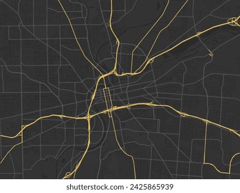 Vector Stadtplan von Dayton Ohio in den Vereinigten Staaten von Amerika mit gelben Straßen isoliert auf einem braunen Hintergrund.