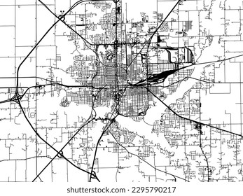 Vector city map of Decatur Illinois in the United States of America with black roads isolated on a white background.