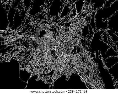 Vector city map of Dehra Dun in the Republic of India with white roads isolated on a black background.