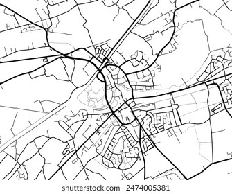 Vector city map of Deinze in Belgium with black roads isolated on a white background.