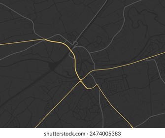 Vector city map of Deinze in Belgium with yellow roads isolated on a brown background.