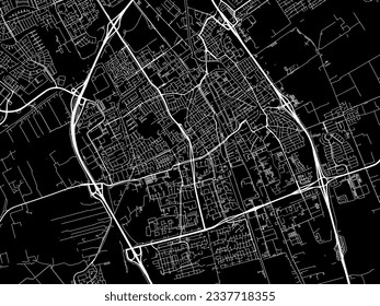 Vector city map of Delft in the Netherlands with white roads isolated on a black background.