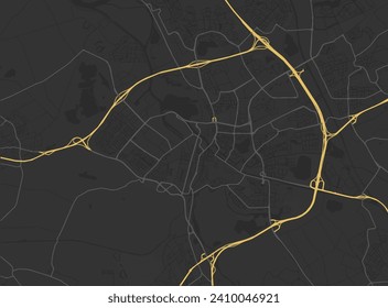 Stadtplan von Den Bosch in den Niederlanden mit gelben Straßen einzeln auf braunem Hintergrund.