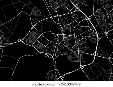 Stadtplan von Den Bosch in den Niederlanden mit weißen Straßen einzeln auf schwarzem Hintergrund.