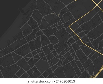 Vektorgrafik Stadtplan von Den Haag in den Niederlanden mit gelben Straßen isoliert auf einem braunen Hintergrund.