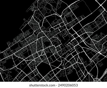 Vektorgrafik Stadtplan von Den Haag in den Niederlanden mit weißen Straßen auf einem schwarzen Hintergrund.