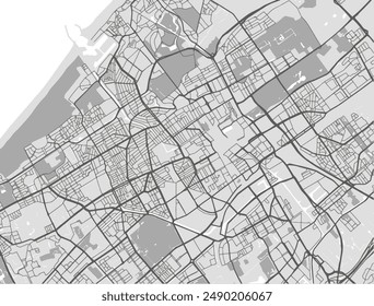 Vektorgrafik Stadtplan von Den Haag in den Niederlanden mit schwarzen Straßen isoliert auf einem grauen Hintergrund.