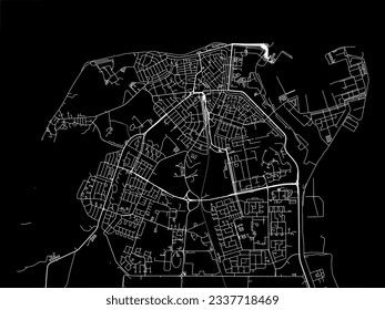 Vector city map of Den Helder in the Netherlands with white roads isolated on a black background.