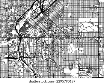 Vector city map of Denver Center Colorado in the United States of America with black roads isolated on a white background.