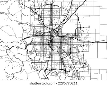 Vector city map of Denver Colorado in the United States of America with black roads isolated on a white background.