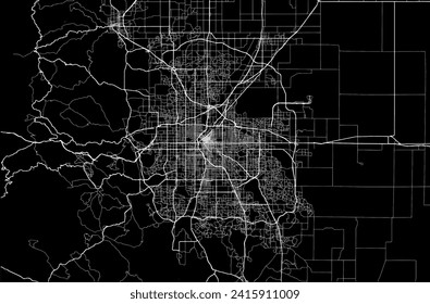 Vector city map of Denver Colorado in the United States with white roads isolated on a black background.