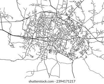 Stadtplan von Deoghar in der Republik Indien mit schwarzen Straßen einzeln auf weißem Hintergrund.
