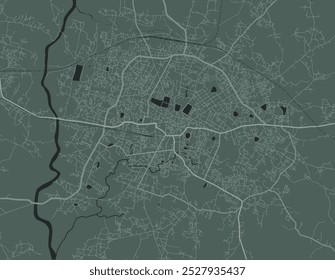 Vector city map of Deoghar in the Republic of India with white roads isolated on a green background.
