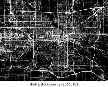 Vector city map of Des Moines Iowa in the United States of America with white roads isolated on a black background.