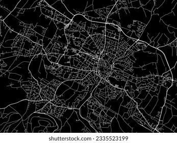 Vector city map of Detmold in Germany with white roads isolated on a black background.
